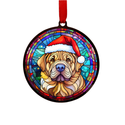 Shar Pei in Santa Hat Suncatcher Decoration